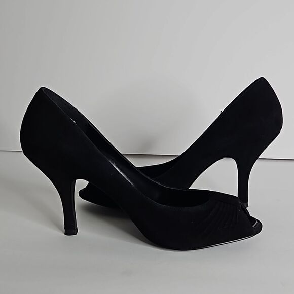 Nickles Soft Leather Black Upper Pump Peeptoe Shoes Size 9M - Picture 10 of 14